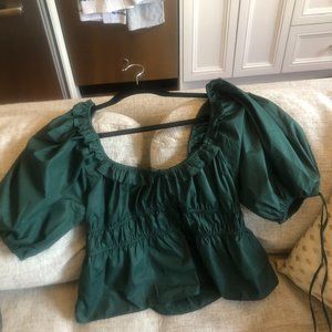 En Saison green blouse with exaggerated sleeves